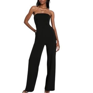 Lulus Impeccable‎ Class Black Strapless Wide Leg Jumpsuit | Minimal| Medium NWT